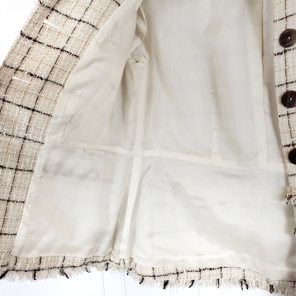 DONCASTER Silk Linen Jacket Sz 2 XS Tweed Ruffle Chiffon 3/4 Sleeve Boutique - Picture 7 of 13